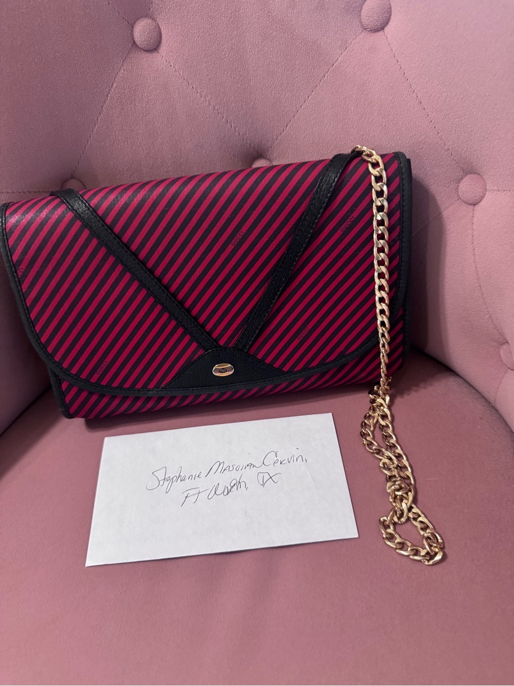 Gucci Red and Black Diagonal Stripe Chain Crossbody